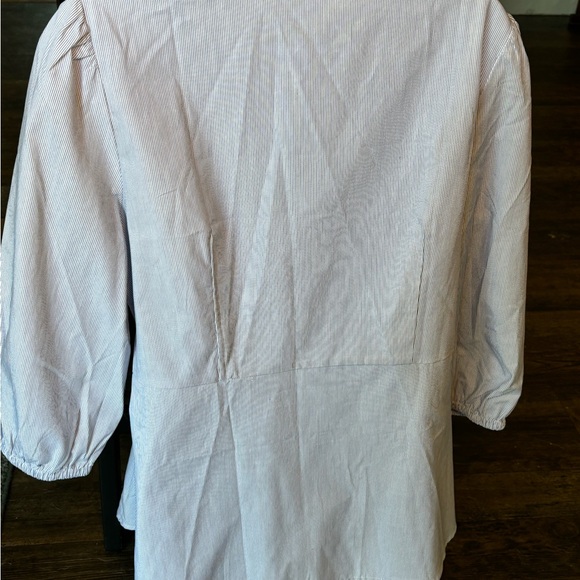 NWT Liz Claiborne Pleated Small Blue and White Stripe Belted Blouse Size Large - Picture 6 of 13